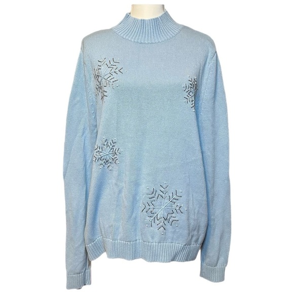 Kim Rogers - Embellished Snowflakes Mock Neck Sweater Light Blue Size XL - Picture 6 of 6